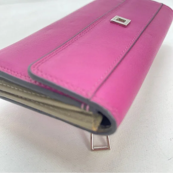 Lodis Fuchsia Pink Leather Long Wallet Continental Fold-Over Design - Picture 8 of 15